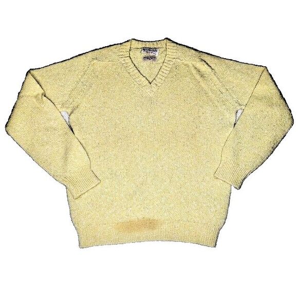 Alan Paine Vintage 60s V Neck Wool Blend Canary Sweater Made In England Size 38 - Picture 1 of 3